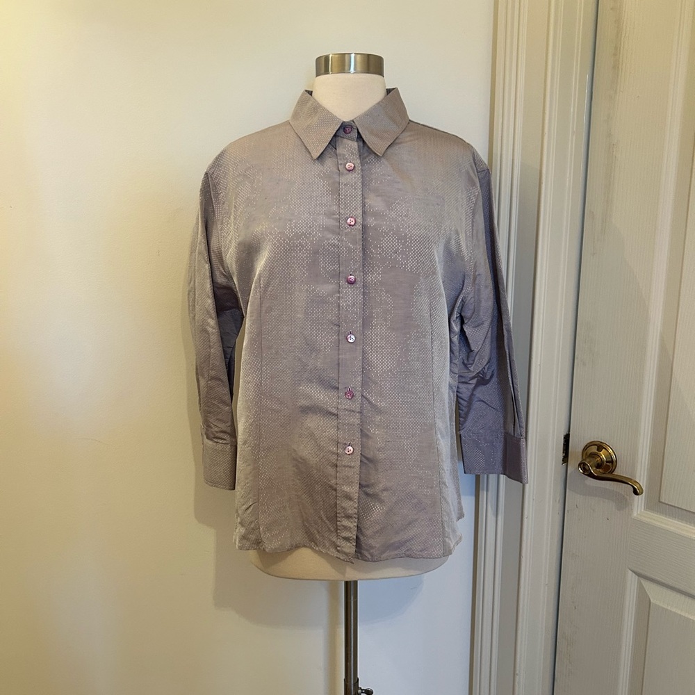 Carolina Herrera Lavender with White Stitched Accent Button-Down Shirt